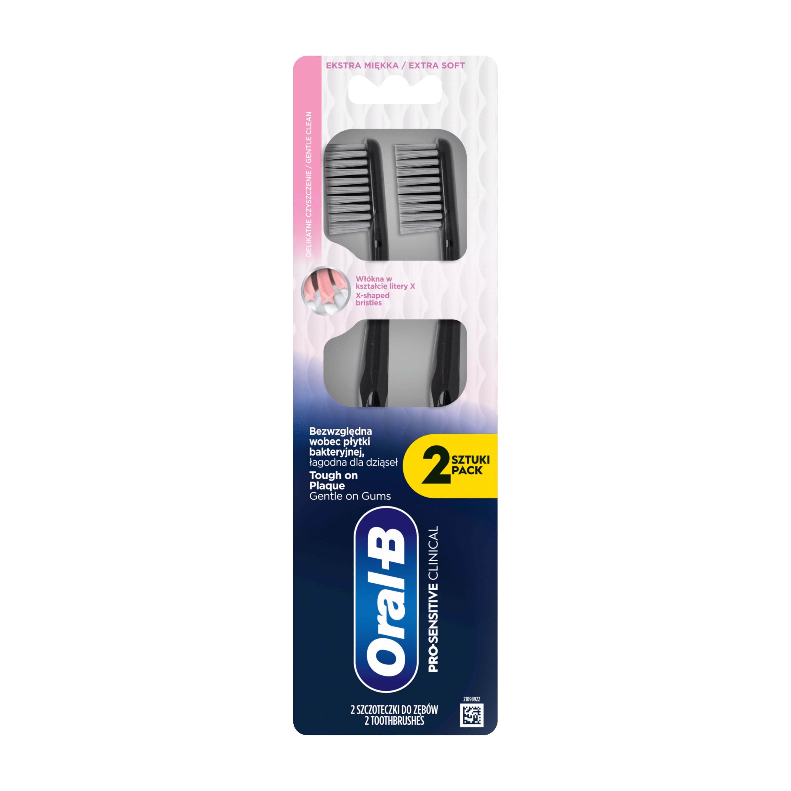 Oral-B Pro-Sensitive Clinical Extra Soft duo toothbrushes packaging on a white background