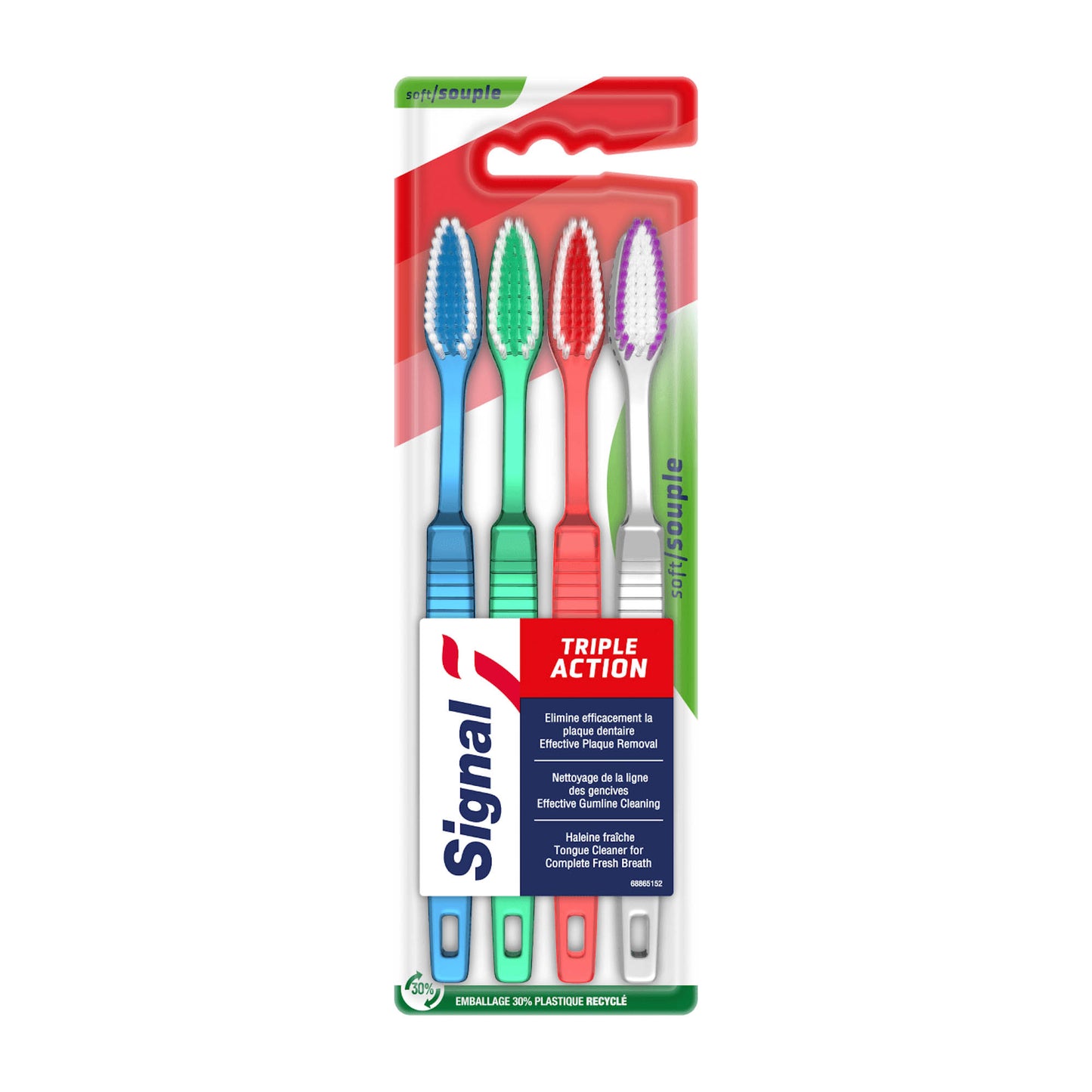 Signal Triple Action soft manual toothbrush, 4 Count