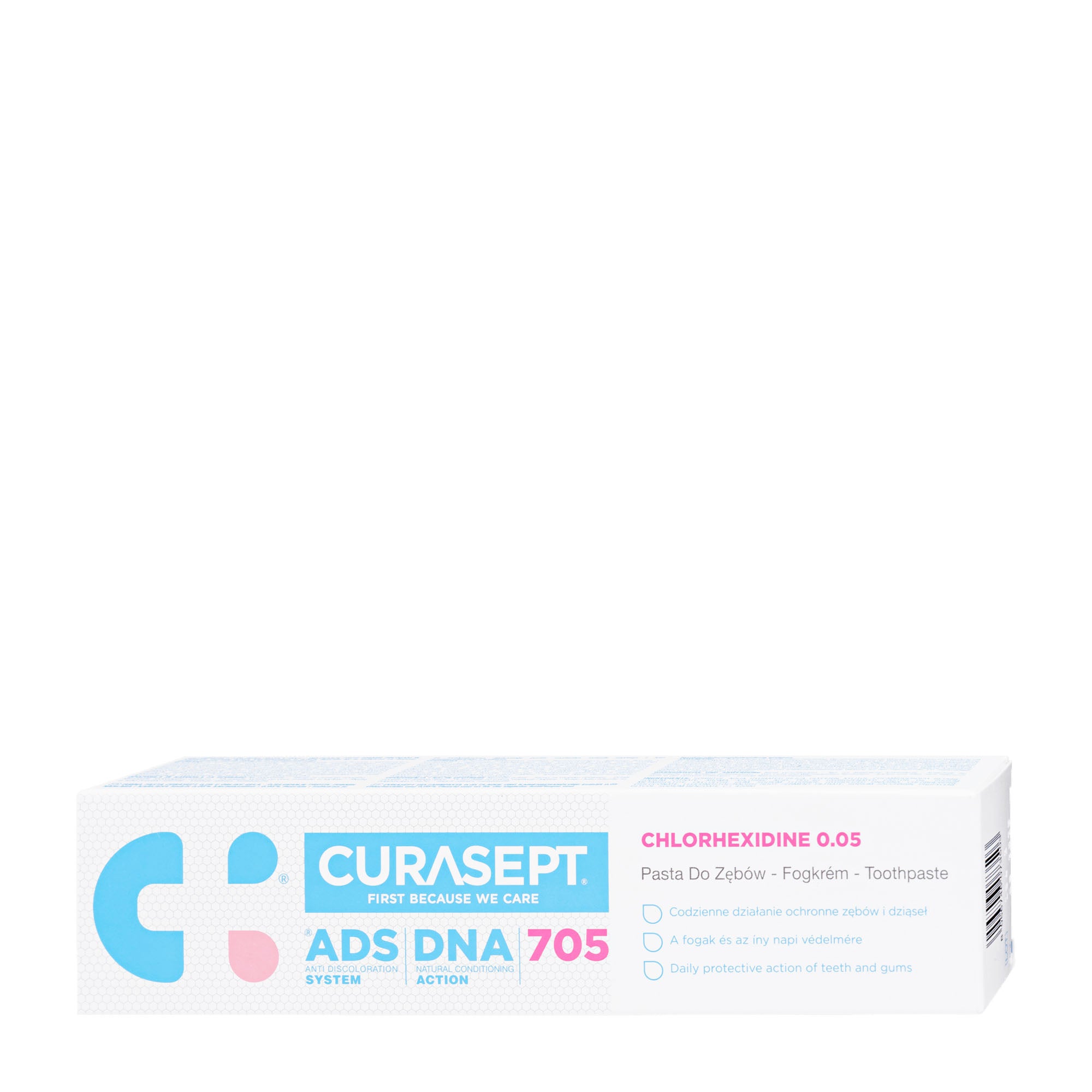 Curasept ADS 705 toothpaste box on a white background