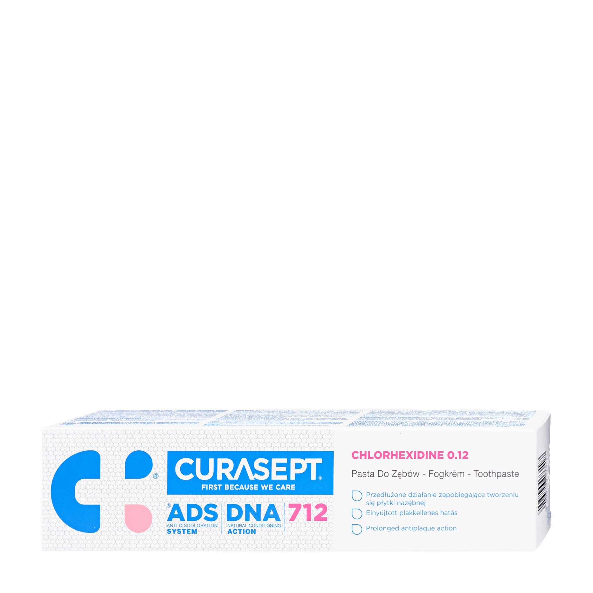 Curasept ADS 712 toothpaste box on a white background