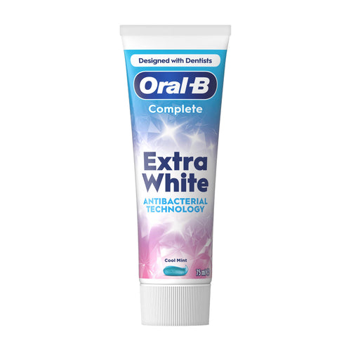 Oral-B Complete Extra White toothpaste tube on a white background