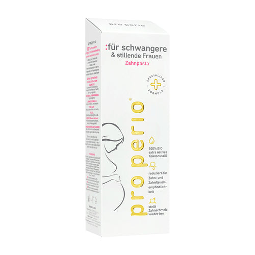 Properio toothpaste box for pregnant and breastfeeding women on a white background