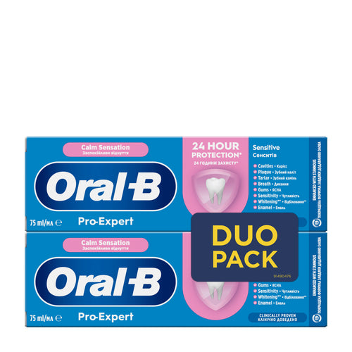 Oral-B Pro-Expert Sensitive Calm Sensation toothpaste duo pack on a white background