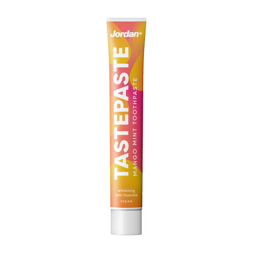 Tube of Jordan Tastepaste Mango Mint Toothpaste on a white background