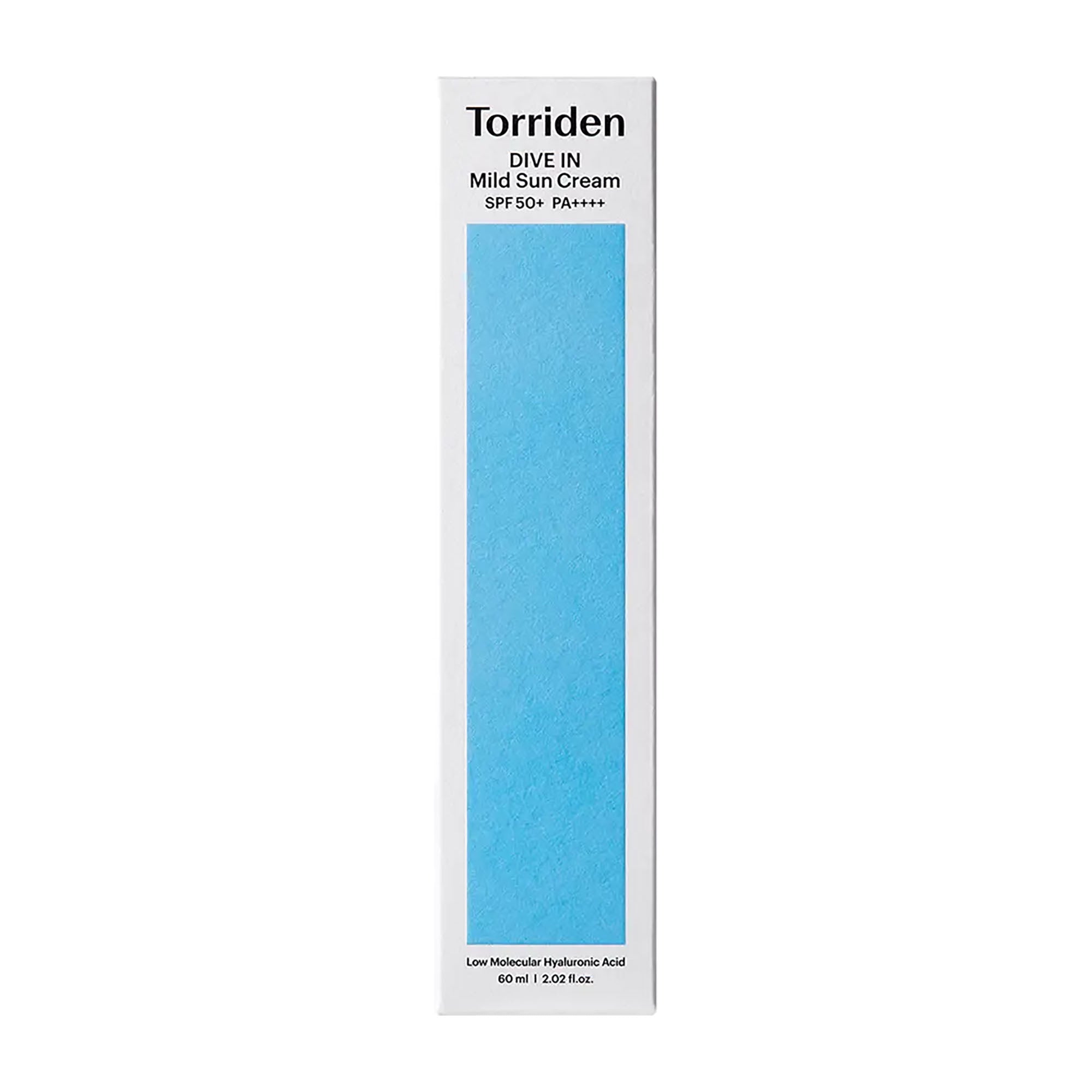 Box of Torriden Dive In SPF 50 Mild Face Sun Cream on a white background