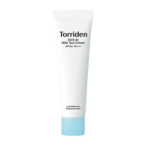 Tube of Torriden Dive In SPF 50 Mild Face Sun Cream on a white background