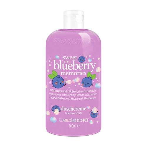 Bottle of Treaclemoon Sweet Blueberry Memories shower cream on a white background