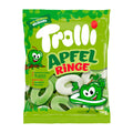 A package of Trolli Apple Rings Sour Marshmallow & Gummi Candy, featuring a green apple character and indicating the product is 150g.
