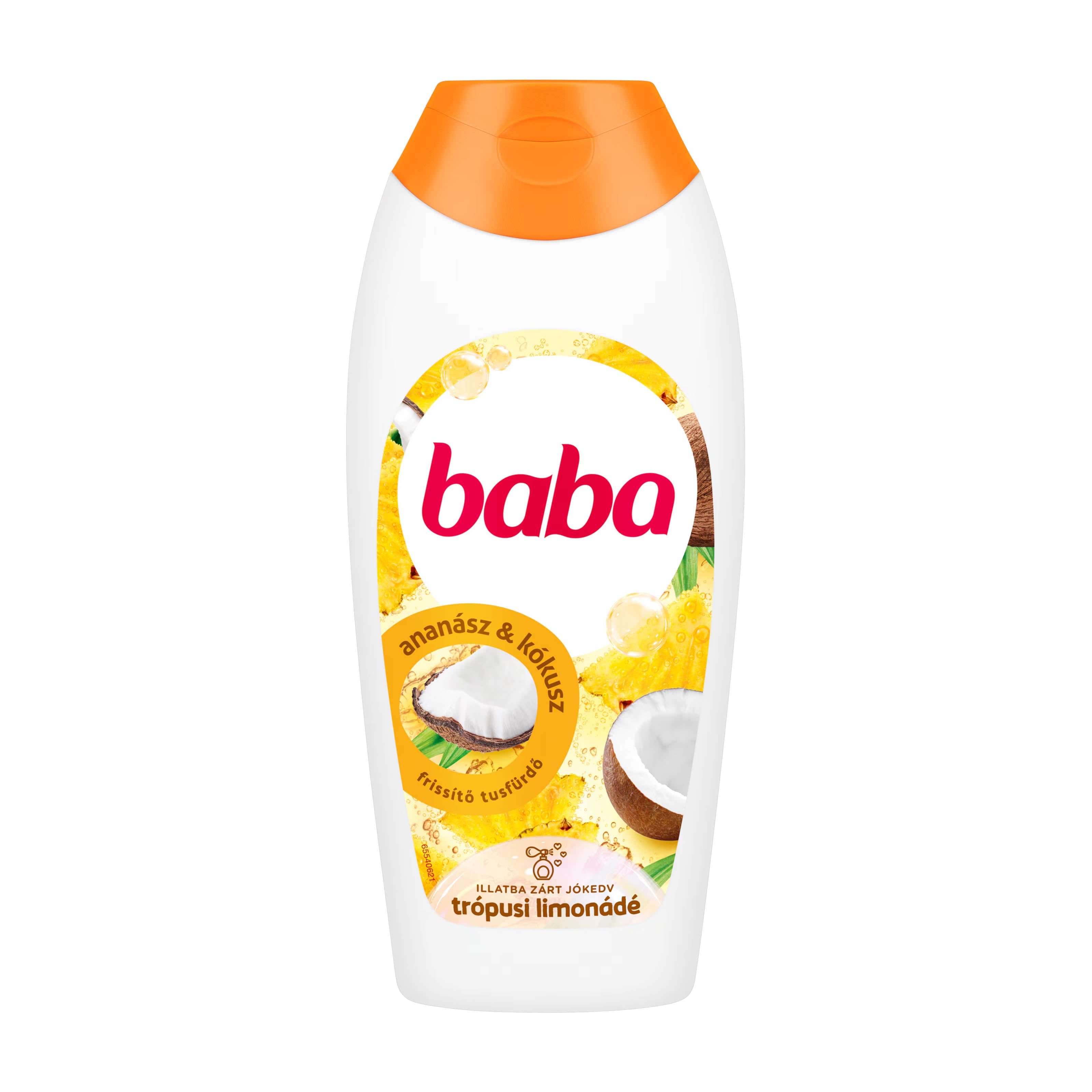 Baba Tropical Lemonade shower gel bottle with orange cap on a white background