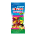 Packaging of Haribo Tropifrutti Minis, displaying the product and its name with images of various fruits and a cartoon toucan.