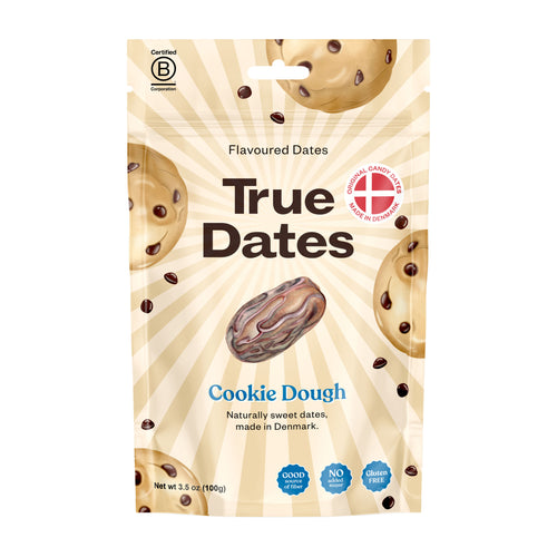 Pouch of True Dates Cookie Dough on a white background