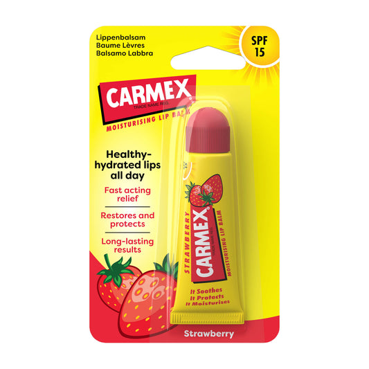 Carmex Strawberry spf15 lip balm tube, 10 g