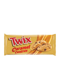 Packaging of Twix Caramel Centres cookies displaying the product and its name, with images of the cookies on the front.
