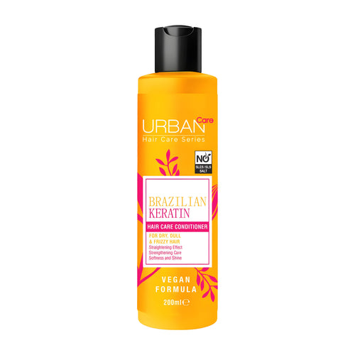 Bottle of Urban Care Brazilian Keratin hair care conditioner on a white background