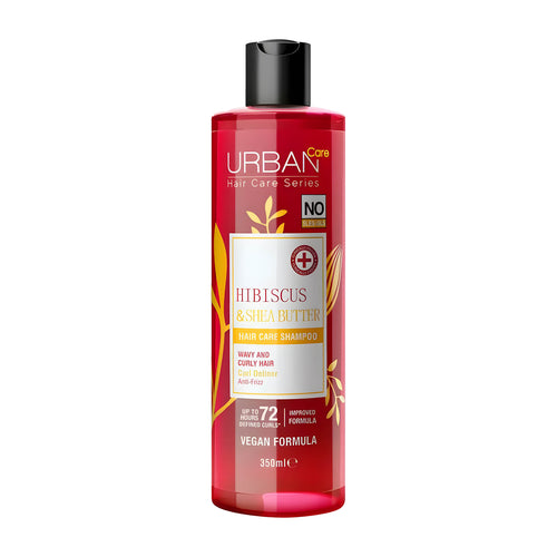 Urban Care Hibiscus & Shea Butter shampoo bottle on a white background