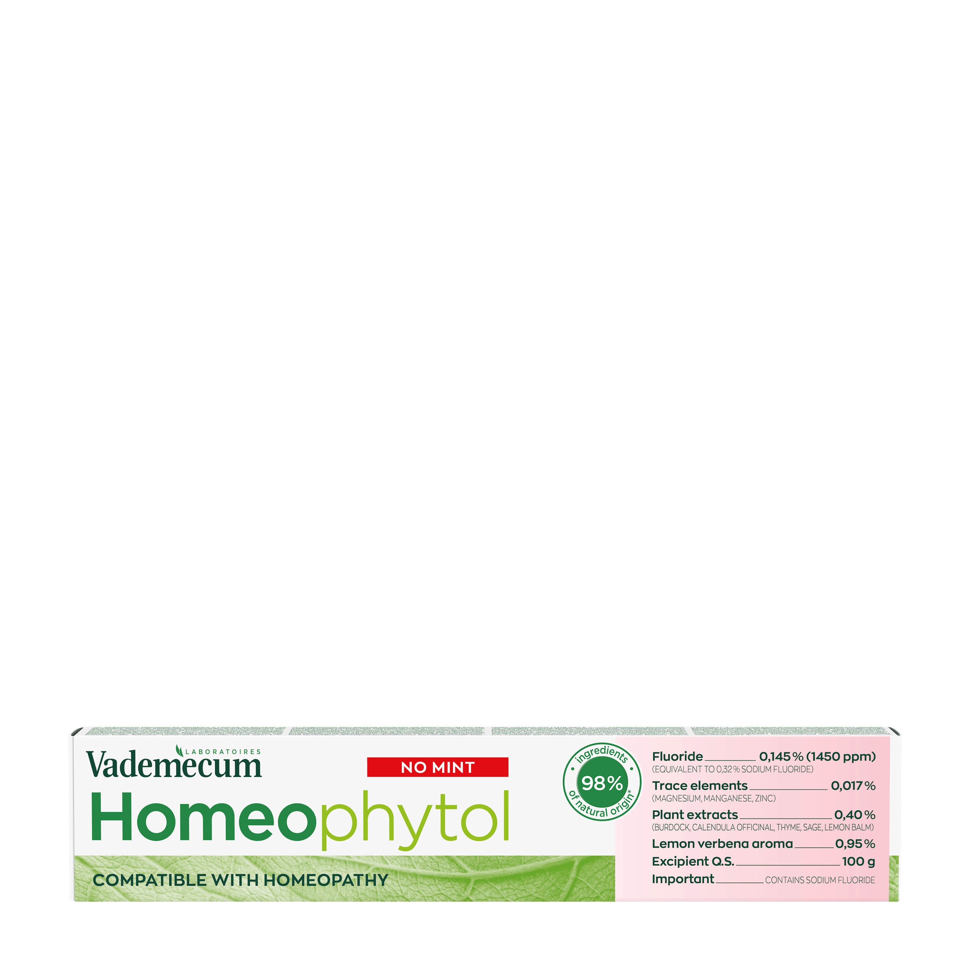Vademecum Homeophytol toothpaste packaging on a white background.