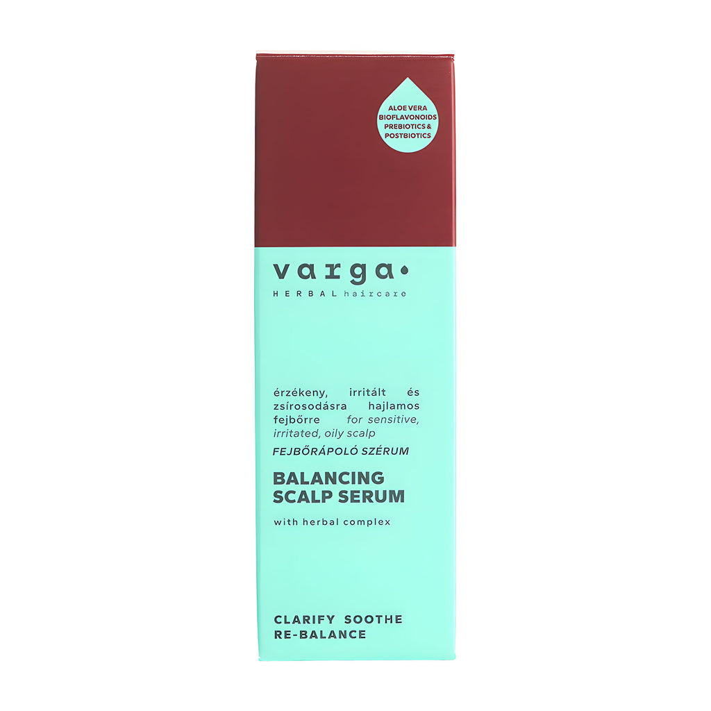 Varga balancing scalp serum packaging on a white background