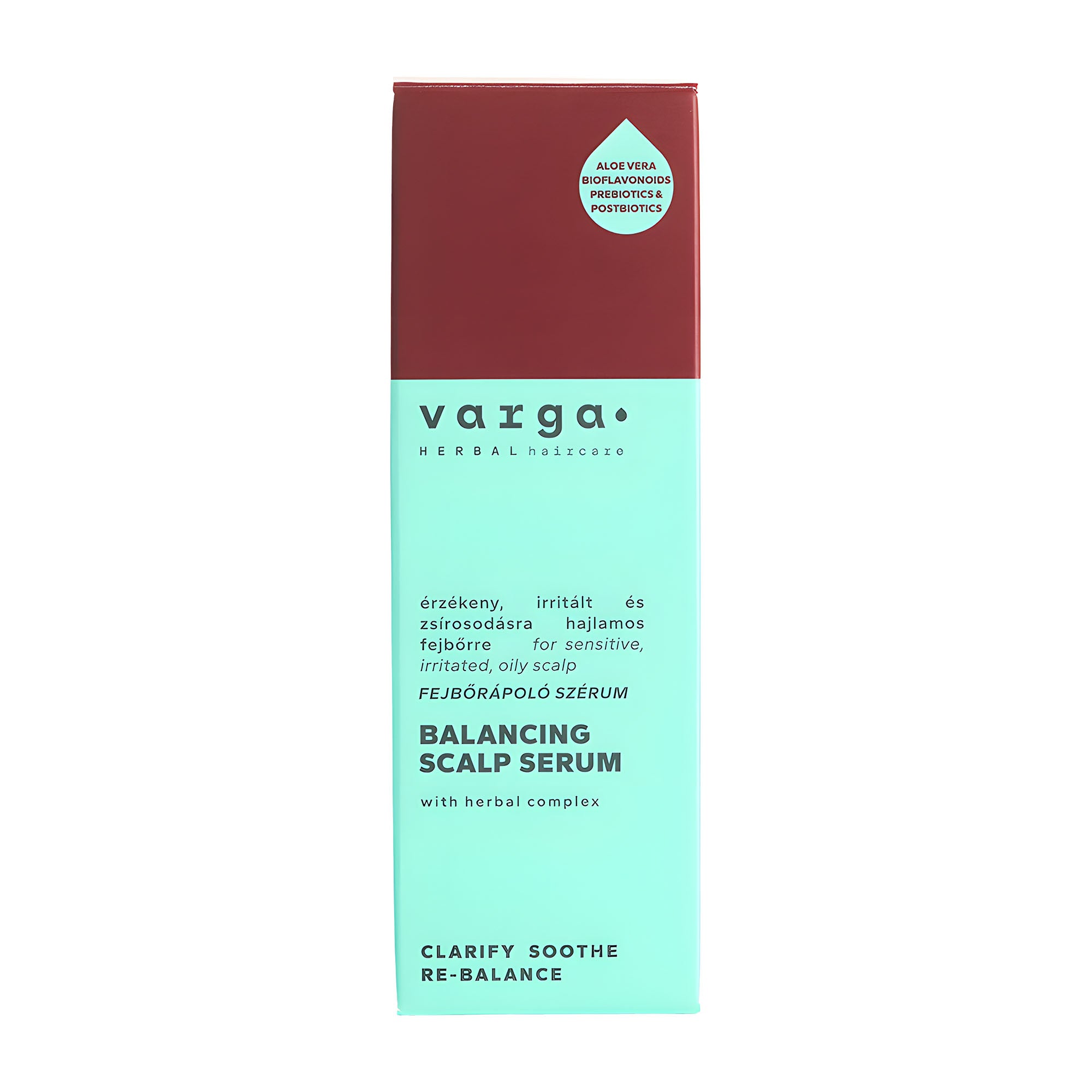 Varga balancing scalp serum packaging on a white background