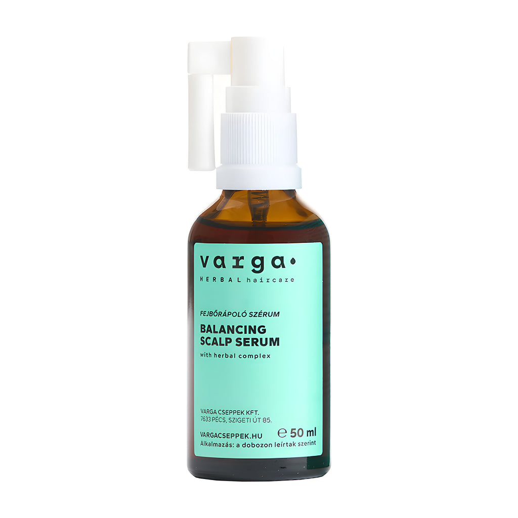 Varga balancing scalp serum bottle on a white background