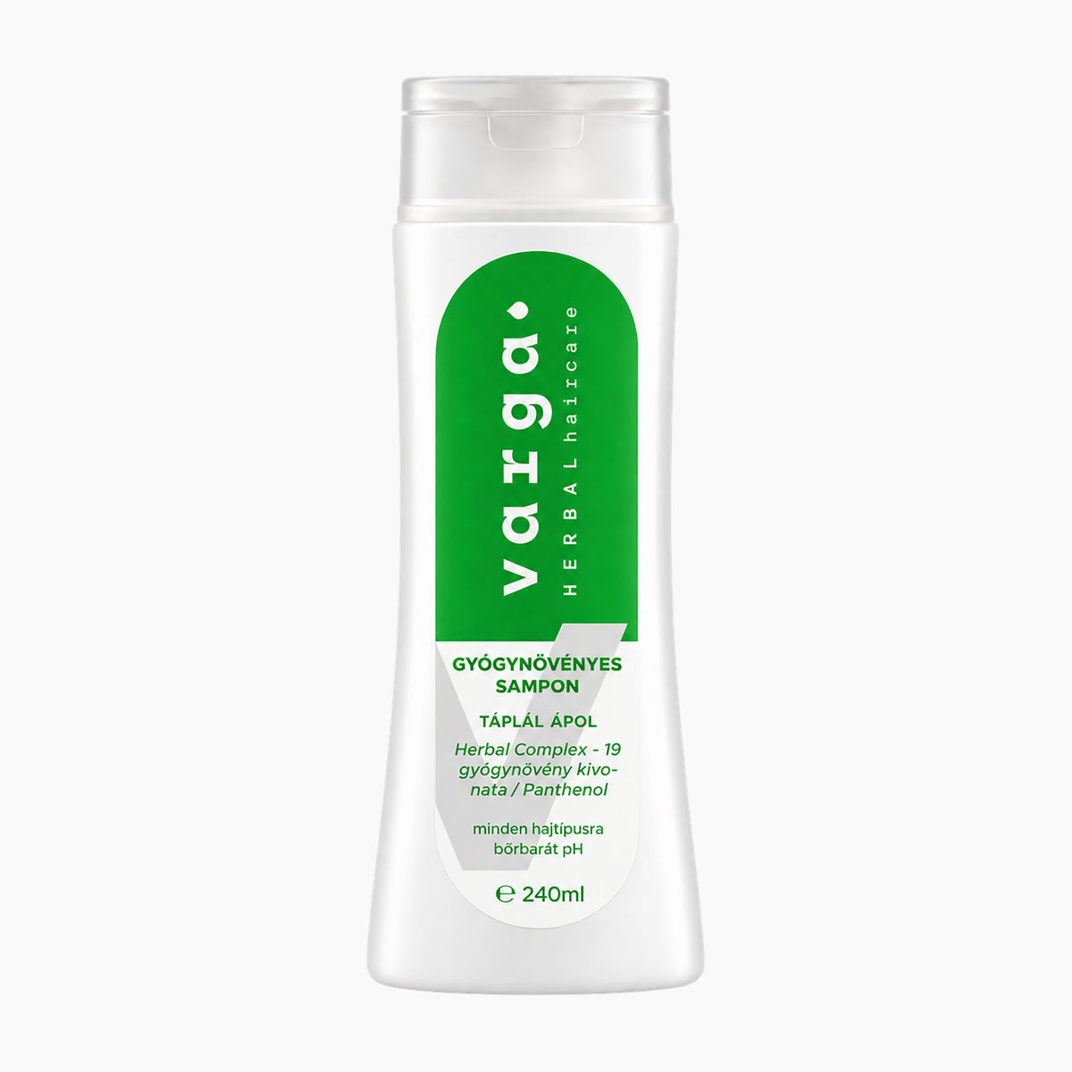 Varga Herbal Shampoo bottle on a light gray background.
