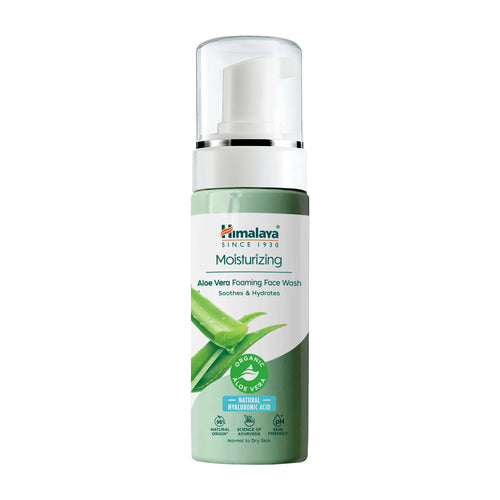 Himalaya Moisturizing Aloe Vera Foaming Face Wash bottle on a white background