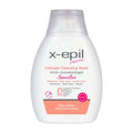 A bottle of X-Epil Intimo Sensitive intimate cleansing wash with aloe vera and allantoin, designed for sensitive skin.