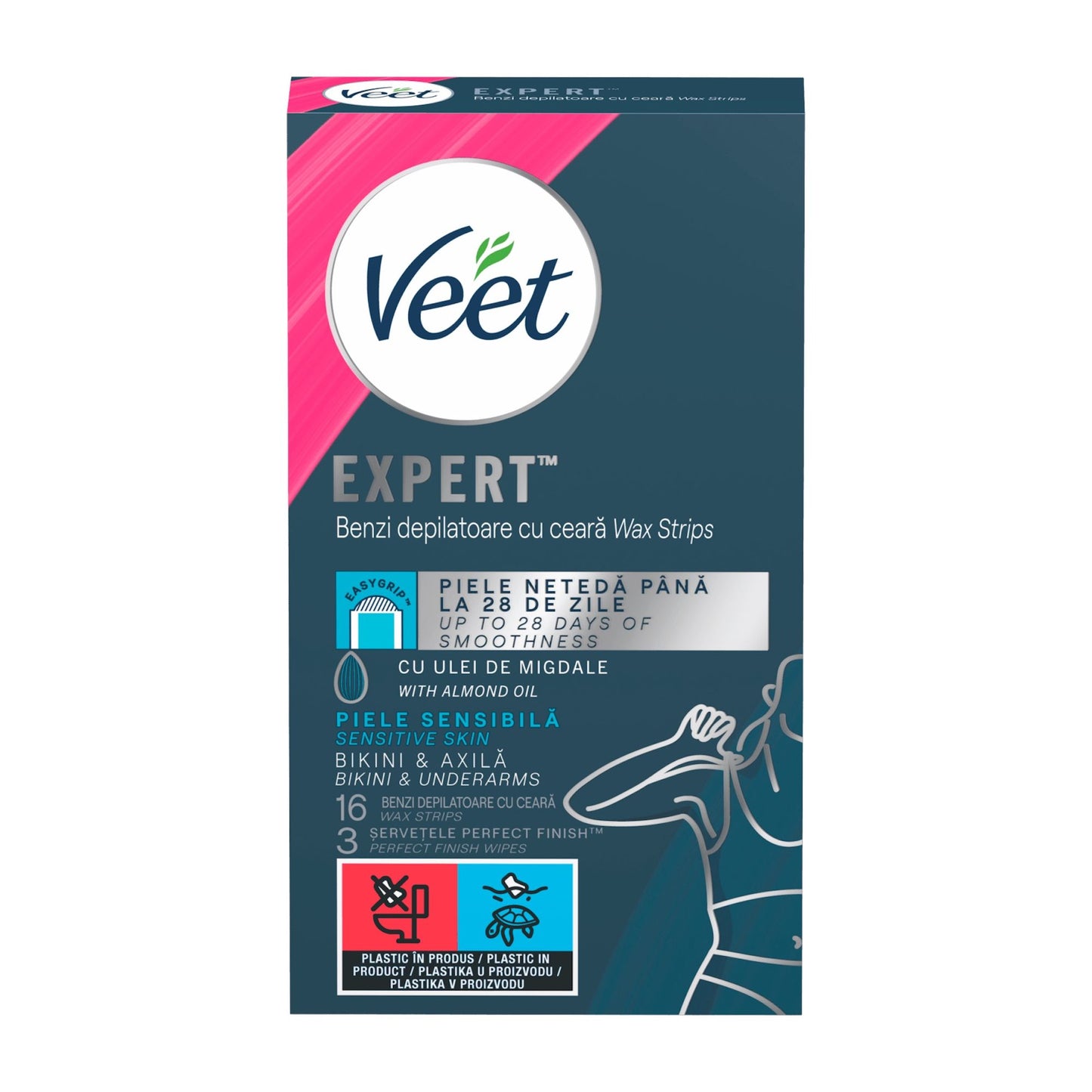 Veet Expert Bikini & Underarms wax strips for sensitive skin, 16 Count