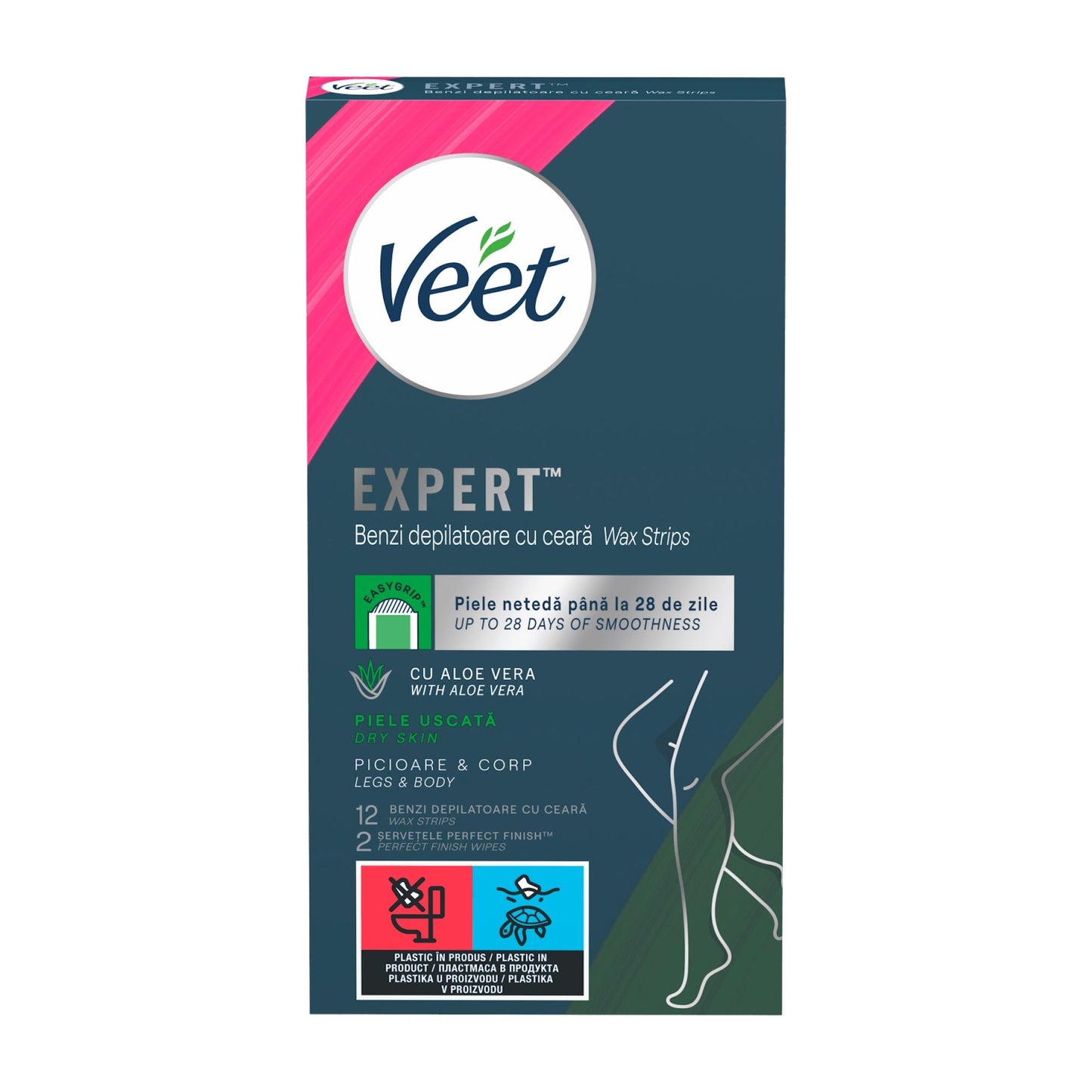 Veet Expert Legs & Body wax strips for dry skin, 12 Count