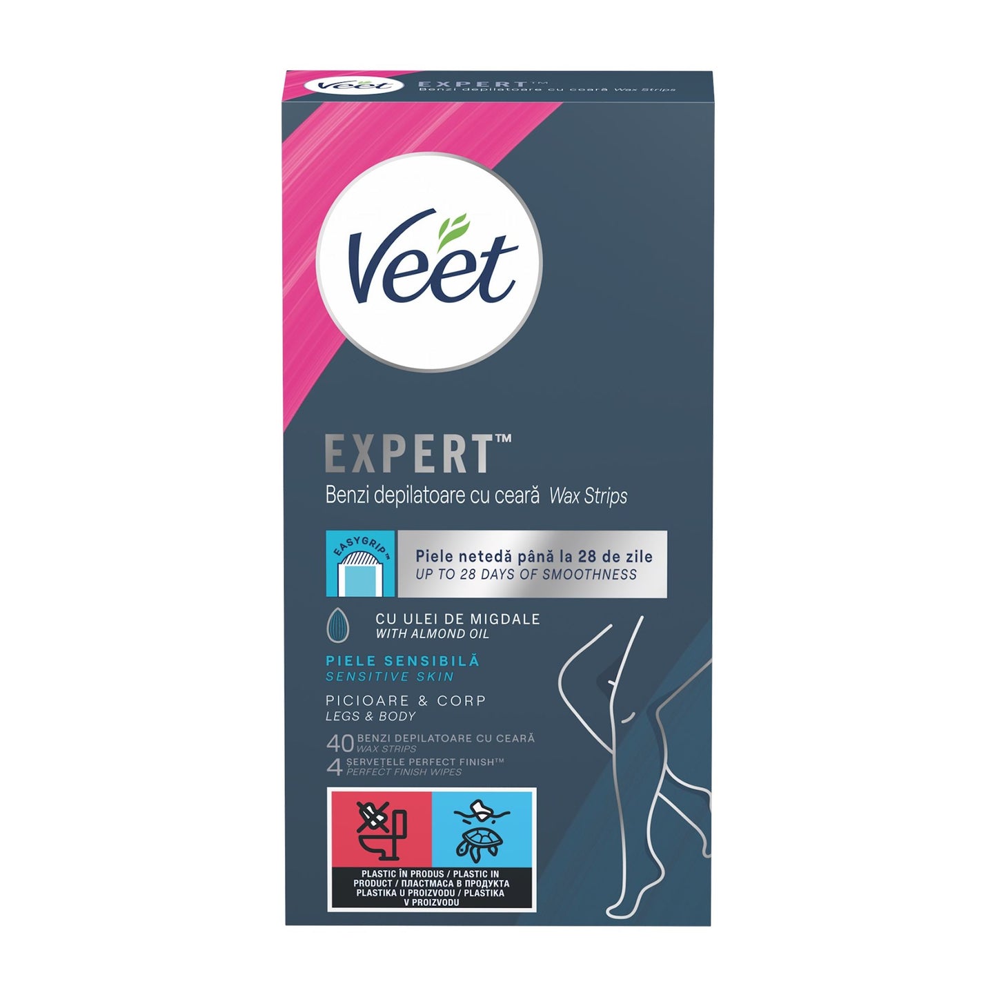 Veet Expert Legs & Body wax strips for sensitive skin, 40 Count