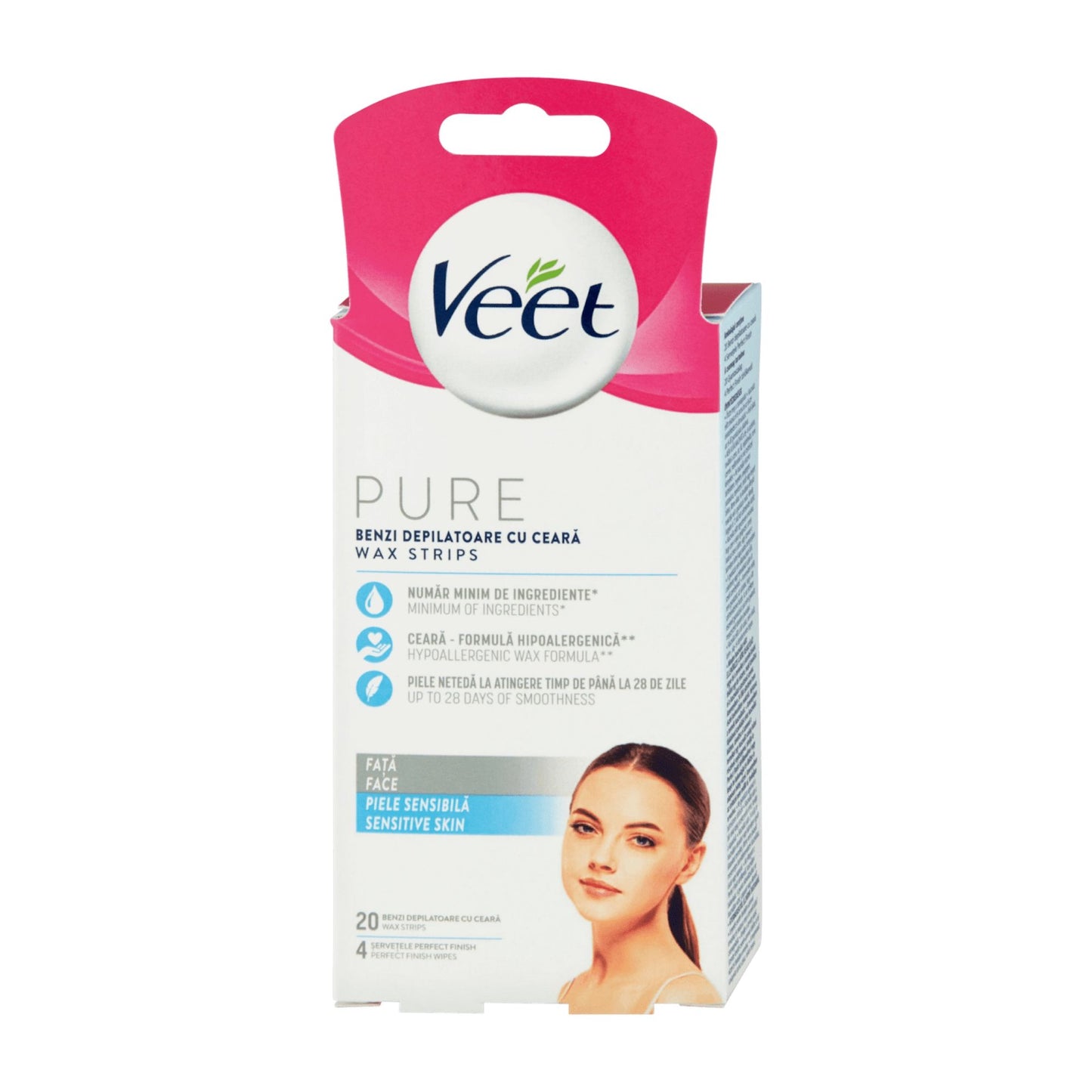 Veet Pure Face wax strips for sensitive skin, 20 Count