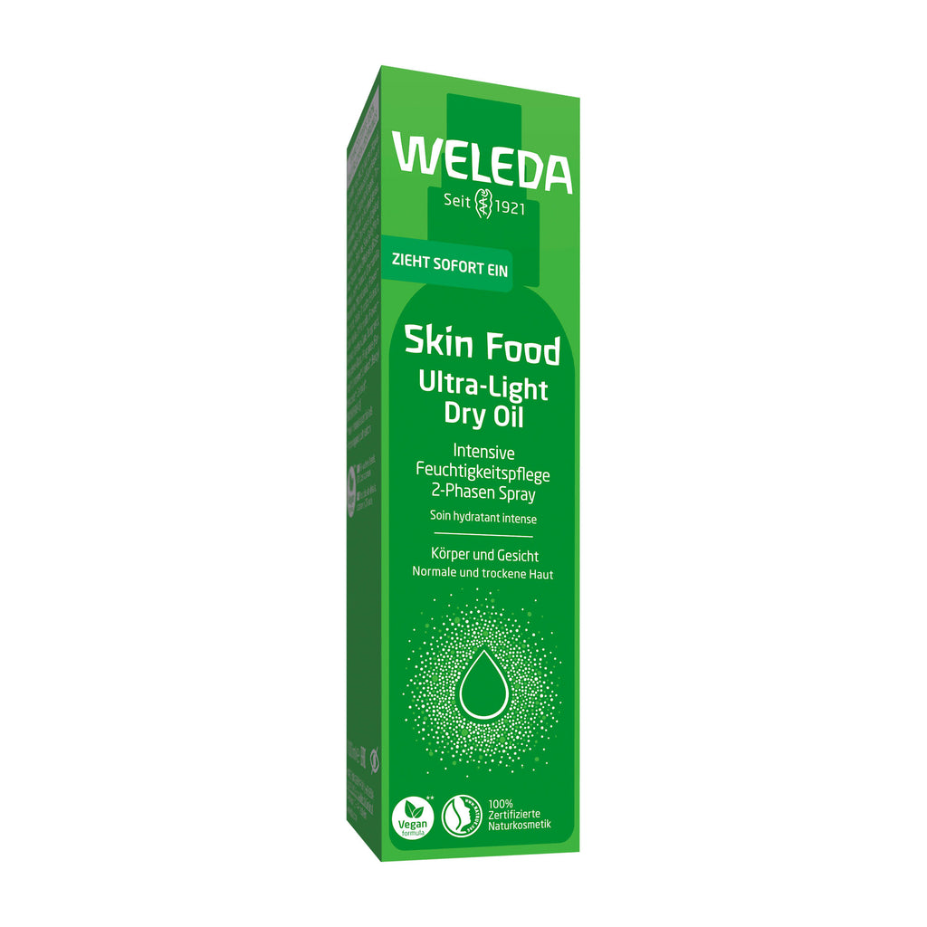 Weleda Skin Food Ultra-Light Dry Oil packaging on a white background