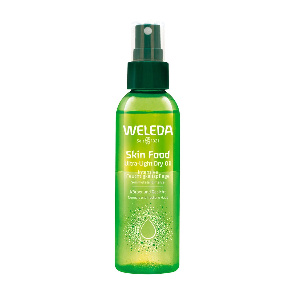 Weleda Skin Food ultra light dry oil bottle on a white background