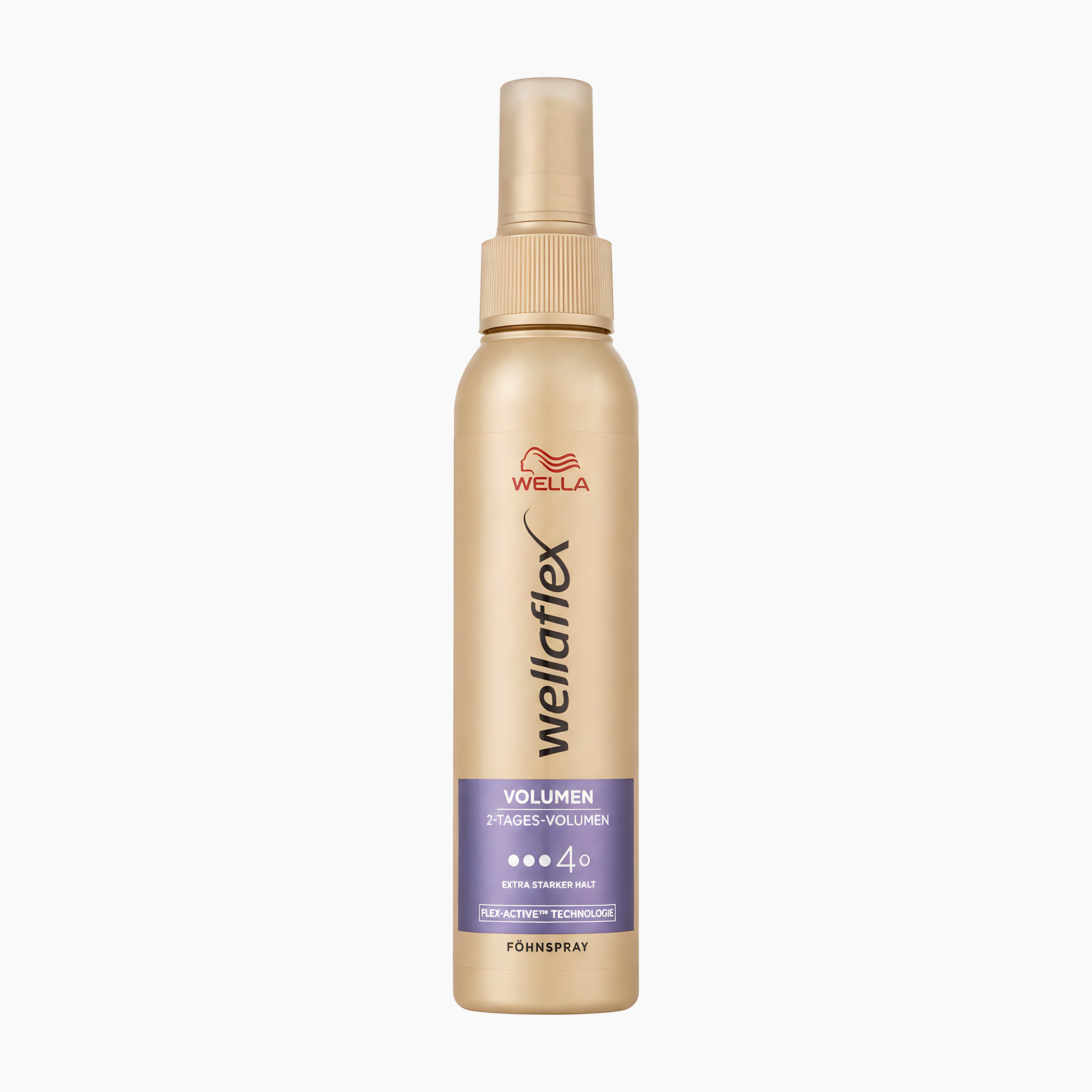 Wella Wellaflex Volume 2 Days Volume Blow Dry Spray on a light gray background.