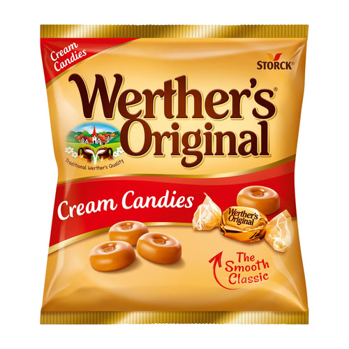 Packaging of Werther's Original Cream Candies with brand logo and product images.
