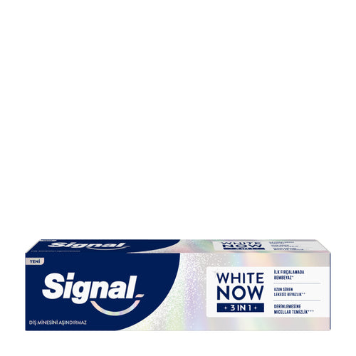 Signal White Now 3 in 1 toothpaste packaging on a white background