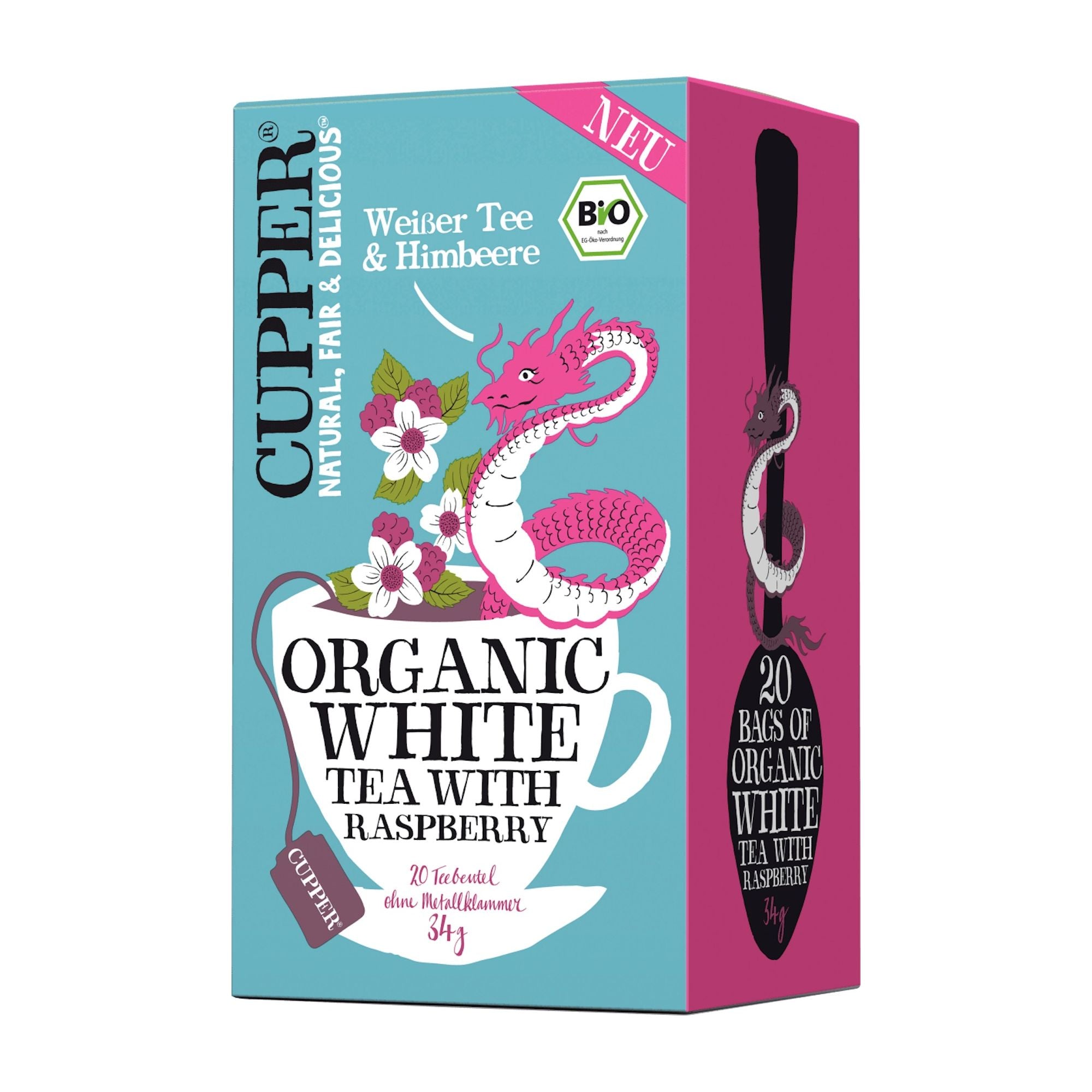 Cupper Thé blanc bio à la framboise, 20 sachets