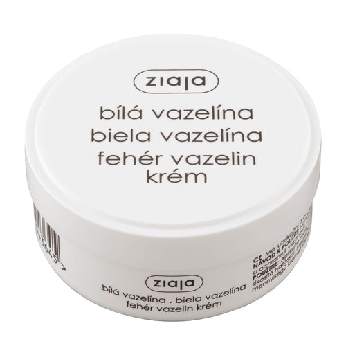 Ziaja white vaseline cream container on a white background