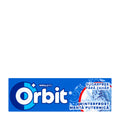 Packaging of Orbit Winterfrost sugar-free chewing gum, featuring the brand logo and product name.