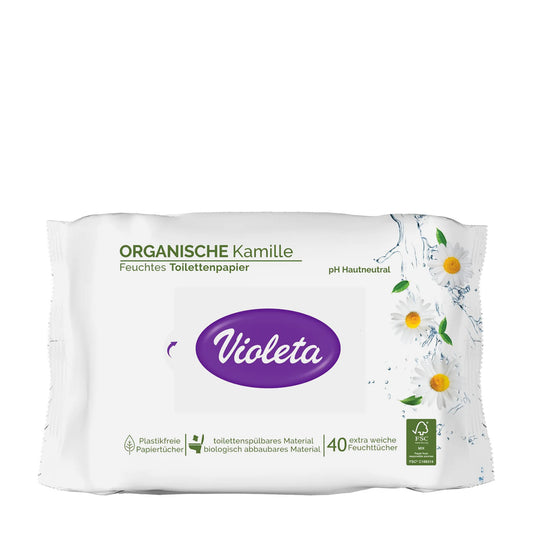 Violeta Chamomile moist toilet wipes, 40 Count