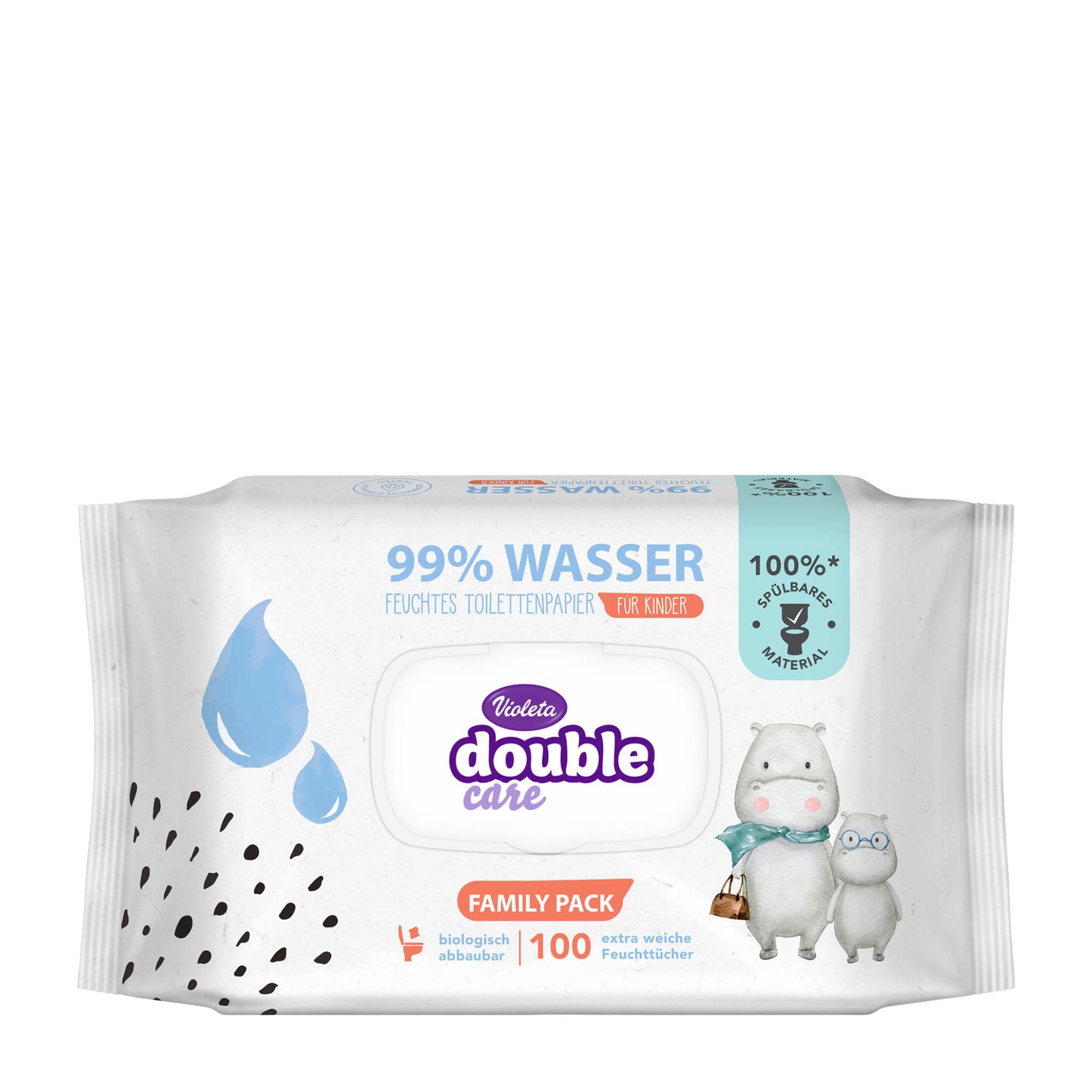 Violeta Double Care 99% Wasser feuchte Toilettentücher, 100 Stück