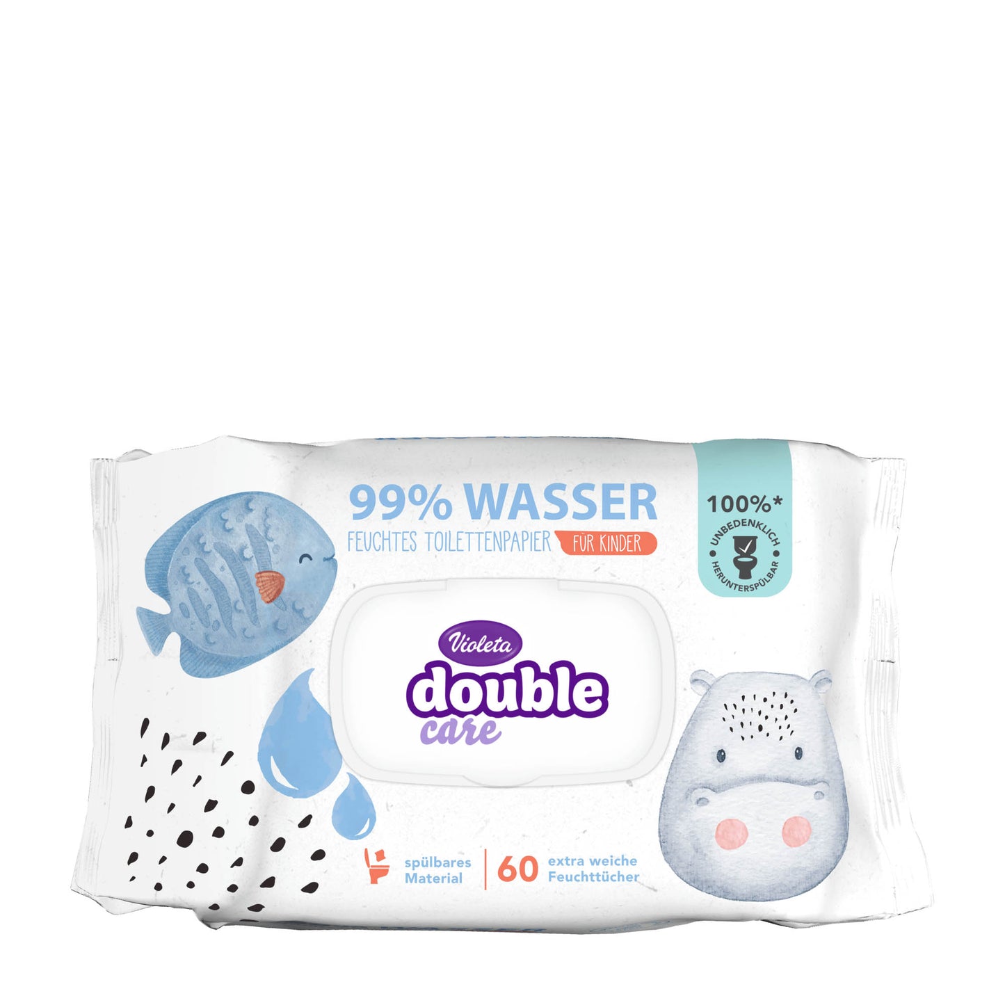 Violeta Double Care 99% Wasser feuchte Toilettentücher, 60 Stück