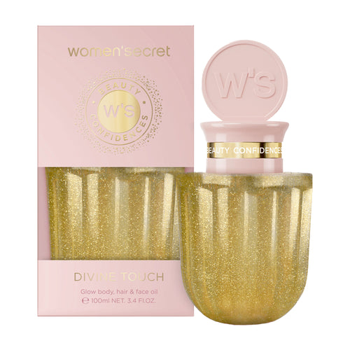 Women'Secret Divine Touch Body, Hair & Face Oil bottle and packaging on a white background