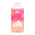 Adidas Vibes Get Comfy shower gel bottle with pink and orange design on a white background