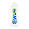 WU Family body and hair wash bottle with blue and yellow label on a white background