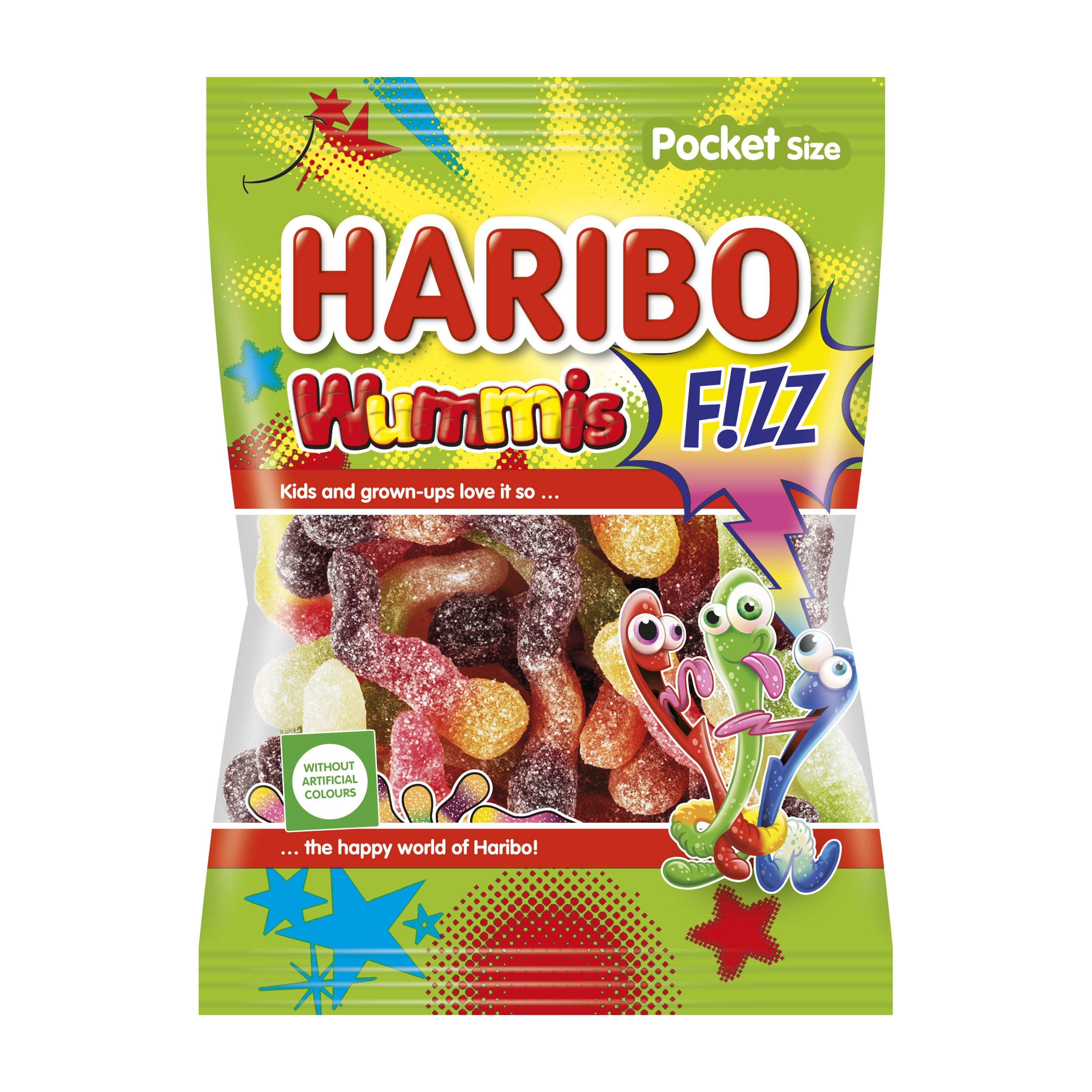Haribo Wummis Fizz candy package with colorful design on a white background