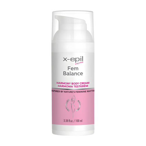 x-epil Fem Balance body cream bottle on a white background
