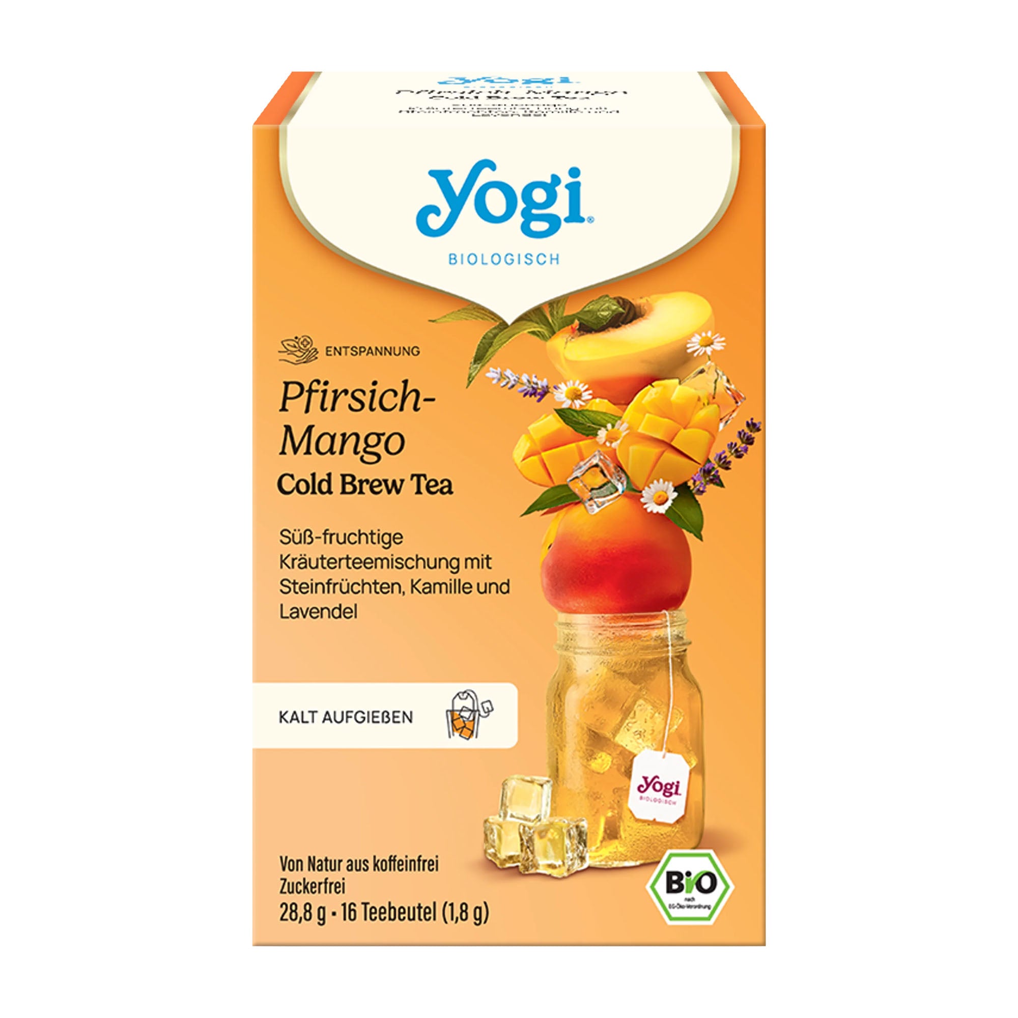 Yogi Peach-Mango Cold Brew Tea packaging on a white background