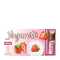 Packaging of Yogurette Yogurt & Strawberry milk chocolate bars, showing the product name, weight of 100g, and image of strawberries, indicating the flavor of the chocolate.