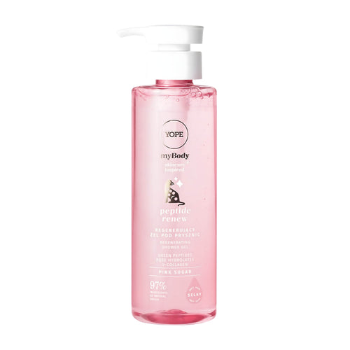 Yope Peptide Renew Pink Sugar Shower Gel bottle on a white background
