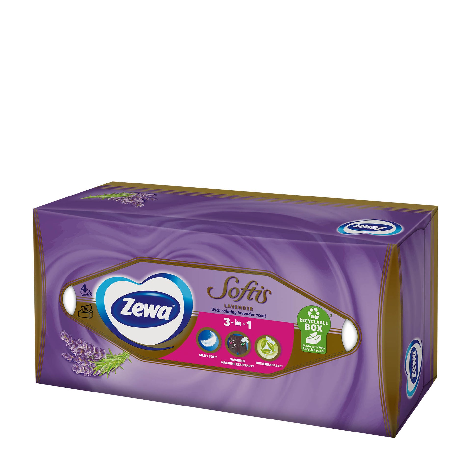 Zewa Softis Lavender 4ply Tissues Box, 80 Sheets – Peppery Spot